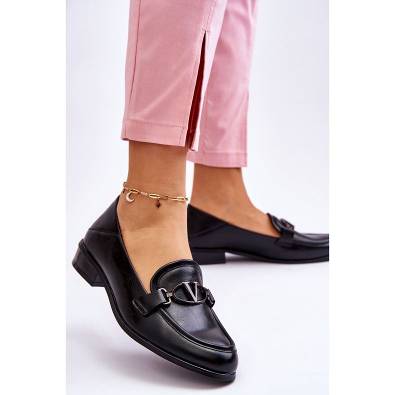 Vinceza Mocasín de tacón plano de cuero negro Marra 2