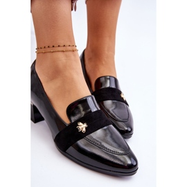 Vinceza Zapatos De Tacón Bajo De Charol Negro Con Adorno Doria 6