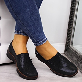 Zapatos de mujer de piel, slip-on negro Helios 350 1