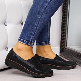 Zapatos de mujer de piel, slip-on negro Helios 350 2