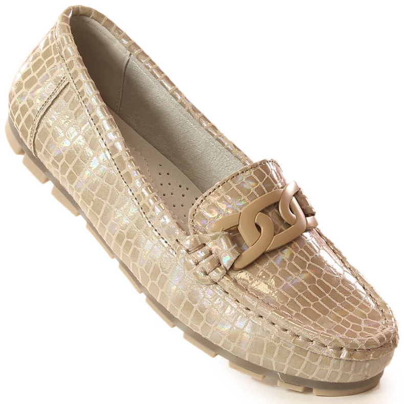 Mocasines de piel lacada para mujer beige cocodrilo Filippo DP3630/23 1