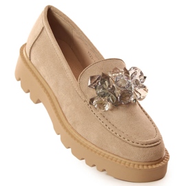 Mocasines mujer ante con cristales beige Vinceza 10863 1