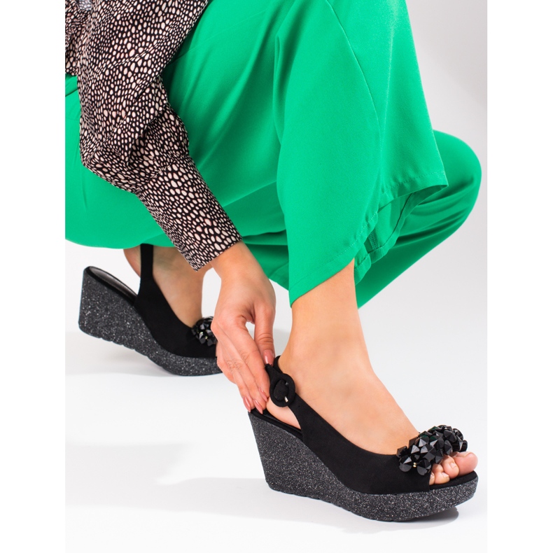 Sandalias cuña mujer Shelovet ante negro 2