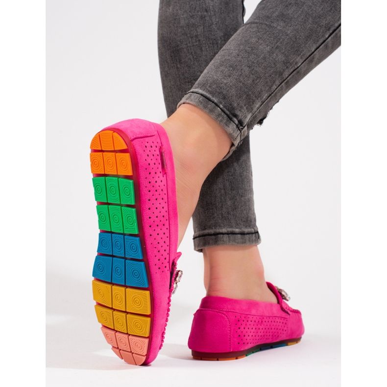 Mocasines de mujer rosa calados con cristales ante Shelovet rosado 2