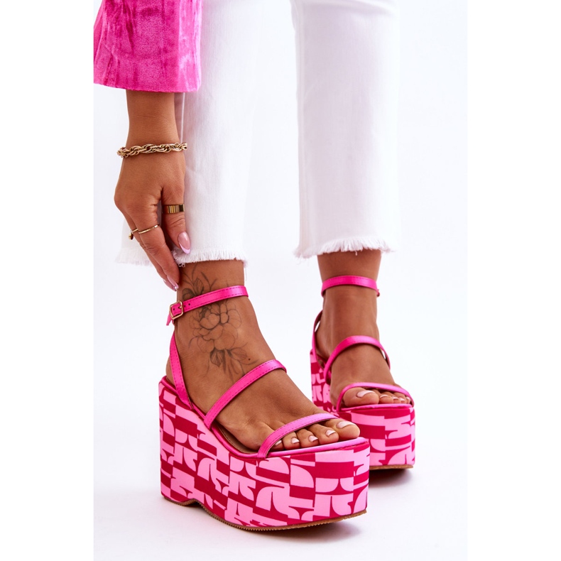 FS1 Sandalias De Cuña De Moda Con Patrones Fucsia Claria rosado 1