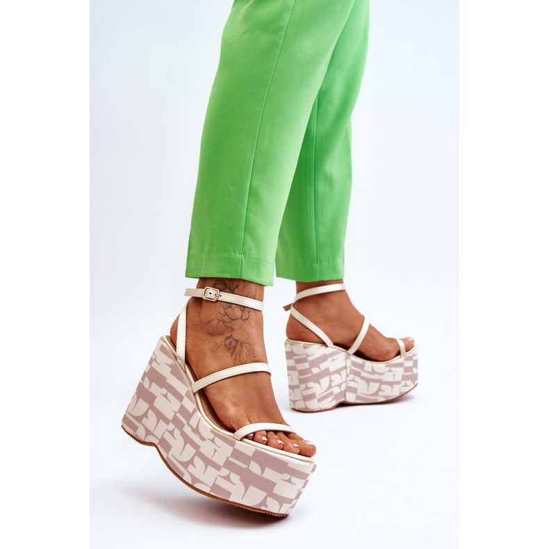 FS1 Sandalias De Cuña De Moda Con Patrones Beige Claria marrón 2