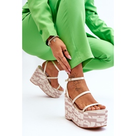 FS1 Sandalias De Cuña De Moda Con Patrones Beige Claria marrón 6