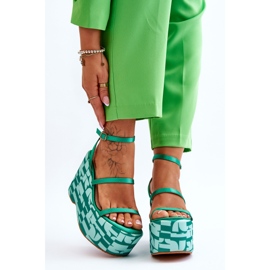 FS1 Sandalias De Cuña De Moda Con Patrones Verde Claria 1