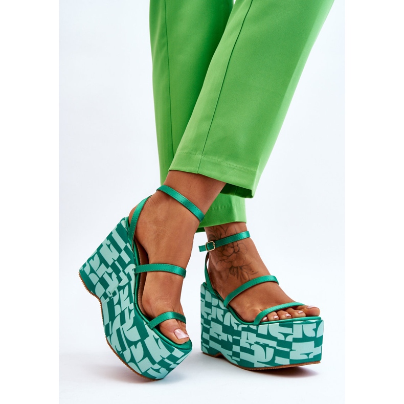 FS1 Sandalias De Cuña De Moda Con Patrones Verde Claria 2