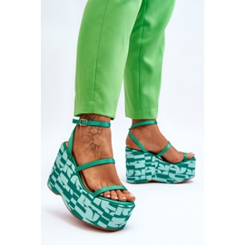 FS1 Sandalias De Cuña De Moda Con Patrones Verde Claria 4