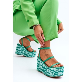 FS1 Sandalias De Cuña De Moda Con Patrones Verde Claria 7