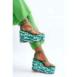 FS1 Sandalias De Cuña De Moda Con Patrones Verde Claria 8