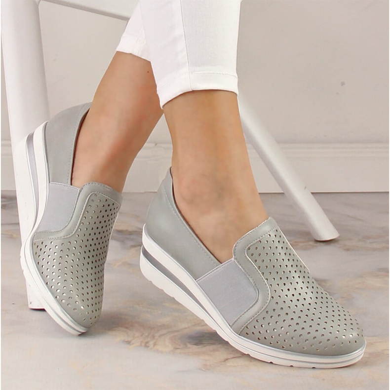 Zapatos cuña mujer calados gris Jezzi MR1738-17 1