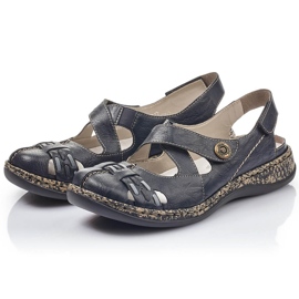 Sandalias mujer cómodas piel con velcro azul marino Rieker 46377-14 12
