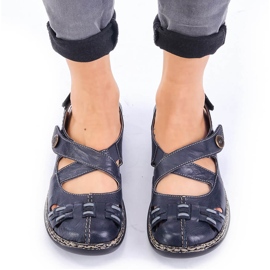 Sandalias mujer cómodas piel con velcro azul marino Rieker 46377-14 1