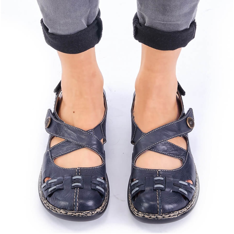 Sandalias mujer cómodas piel con velcro azul marino Rieker 46377-14 1