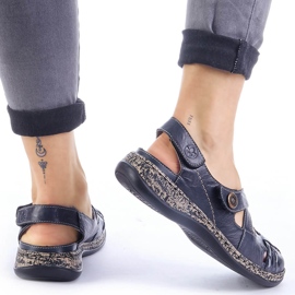 Sandalias mujer cómodas piel con velcro azul marino Rieker 46377-14 14