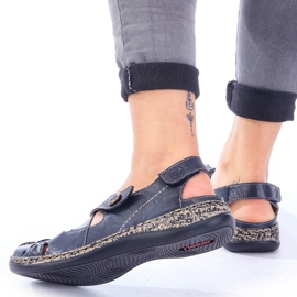 Sandalias mujer cómodas piel con velcro azul marino Rieker 46377-14 15