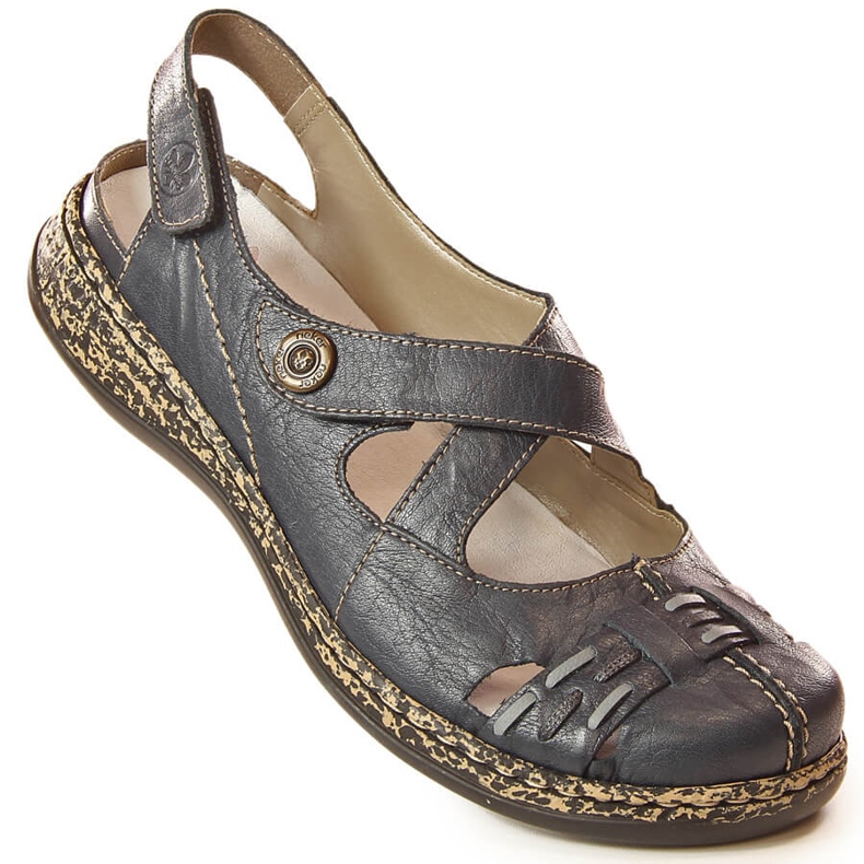 Sandalias mujer cómodas piel con velcro azul marino Rieker 46377-14 2