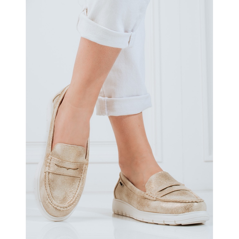 Mocasines mujer Shelovet dorado con suela flexible 1