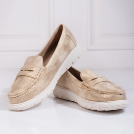 Mocasines mujer Shelovet dorado con suela flexible 4