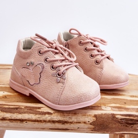 Botas De Cuero Atadas Con Una Mariposa Rosa Avi rosado 5