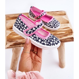 Bailarinas Infantiles Con Velcro Estampado Selah Azul Marino Y Rosa rosado 6