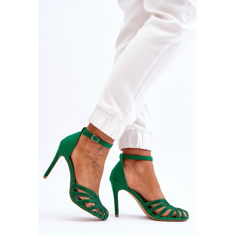FS1 Zapatos de tacón alto Jaylen Green de moda con diamantes de imitación verde 2 FS1 Zapatos de tacón alto Jaylen Green de moda con diamantes de imitación verde 2