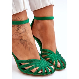 FS1 Zapatos de tacón alto Jaylen Green de moda con diamantes de imitación verde 8