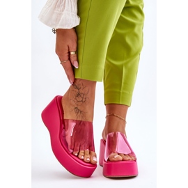 FS1 Pantuflas Mujer Cuña Transparente Fucsia Eliane rosa 1