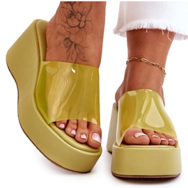 FS1 Pantuflas Mujer Cuña Transparente Verde Claro Eliane 9