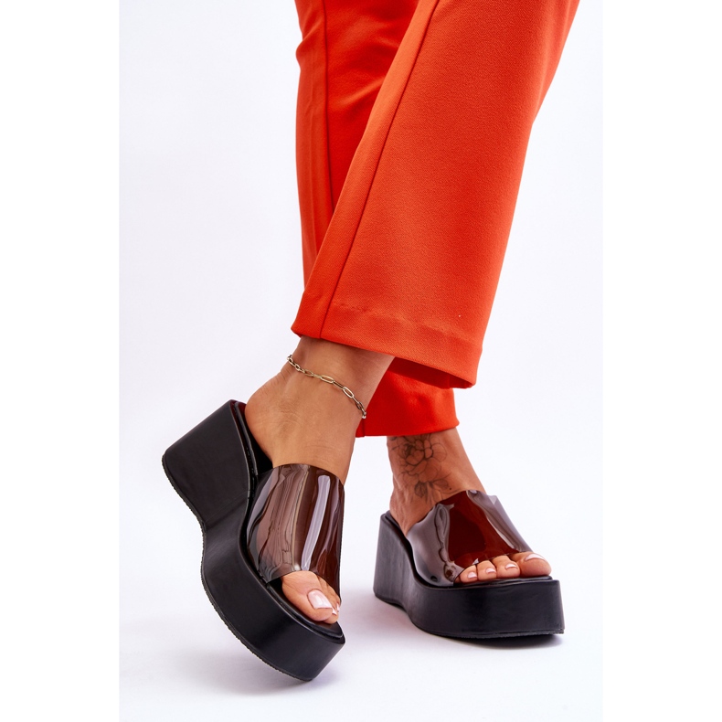 FS1 Pantuflas Mujer Cuña Transparentes Negro Eliane 2