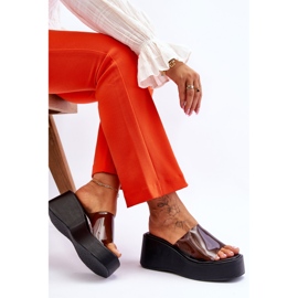 FS1 Pantuflas Mujer Cuña Transparentes Negro Eliane 5