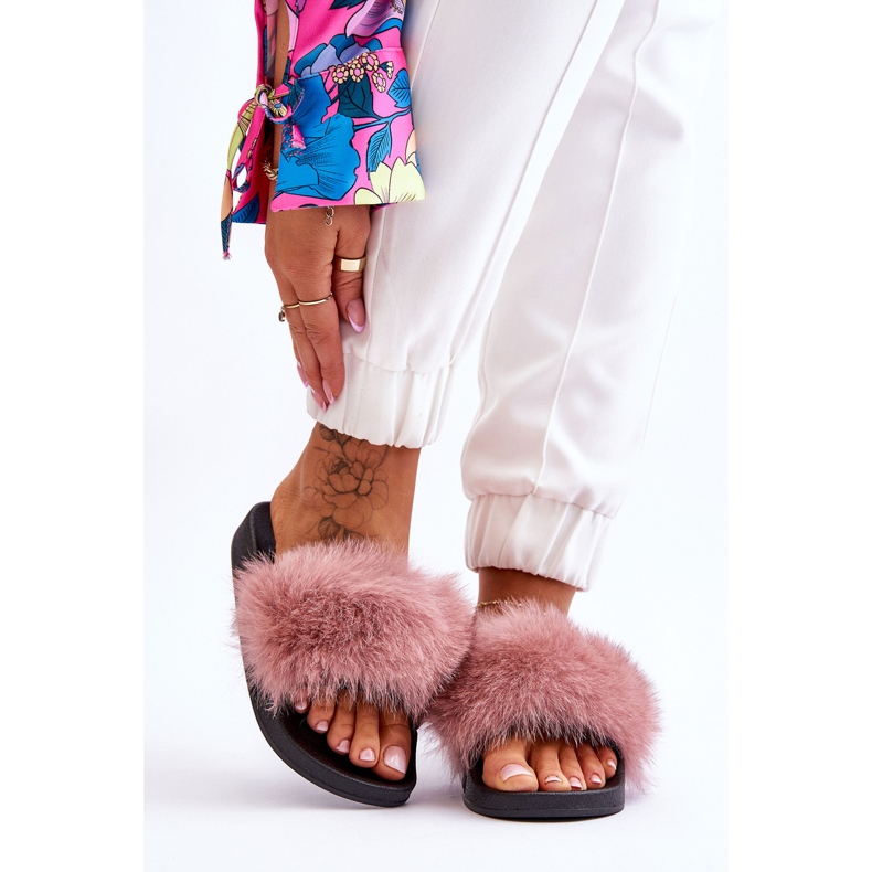 Pantuflas De Mujer De Goma Con Pelo Rosa Lucrece 1