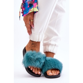 Pantuflas Mujer Goma Con Pelo Turquesa Lucrece azul 1