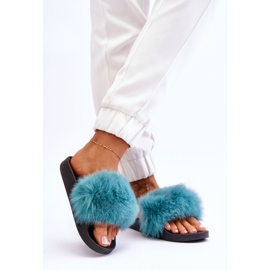 Pantuflas Mujer Goma Con Pelo Turquesa Lucrece azul 2