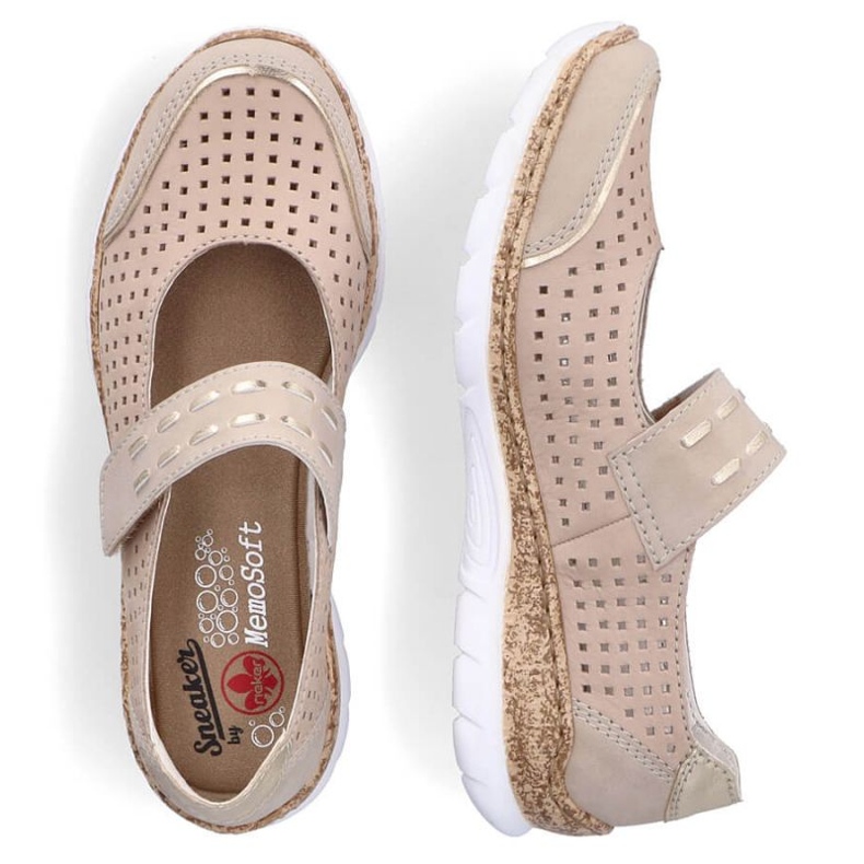 Zapatos de verano de piel con velcro Rieker W RKR582 beige 1
