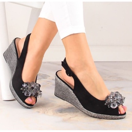 Sandalias cuña ante con cristales Potocki W WOL137A negro 1