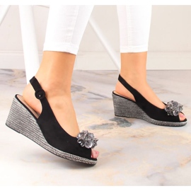 Sandalias cuña ante con cristales Potocki W WOL137A negro 2