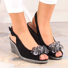 Sandalias cuña ante con cristales Potocki W WOL137A negro 3