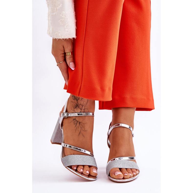 Vinceza Sandalias plateadas de tacón alto con purpurina Alicia plata 1