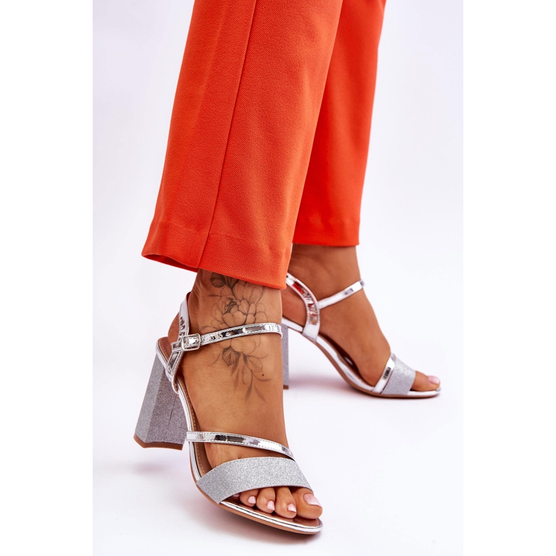 Vinceza Sandalias plateadas de tacón alto con purpurina Alicia plata 2
