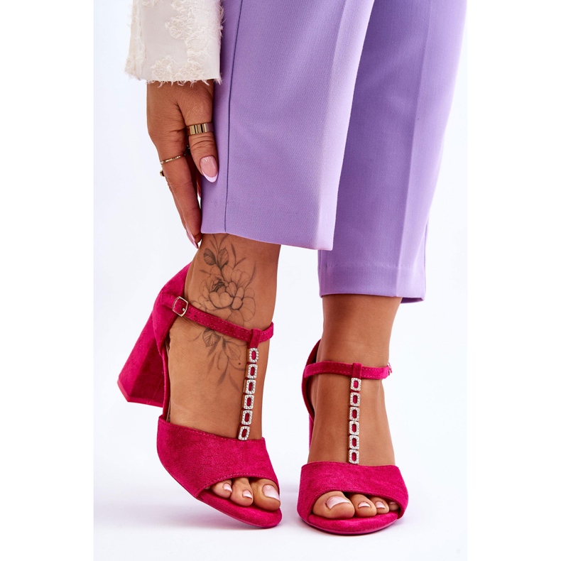 Vinceza Tacones altos de gamuza con circones fucsia rosa 1