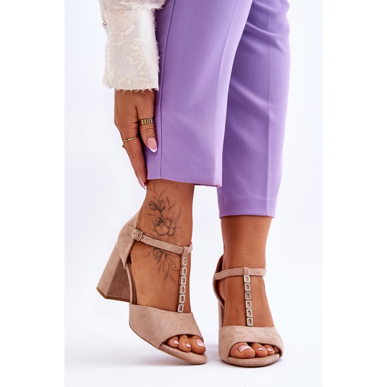 Vinceza Aniya Sandalias De Tacón Alto De Ante Beige Con Pedrería marrón 1