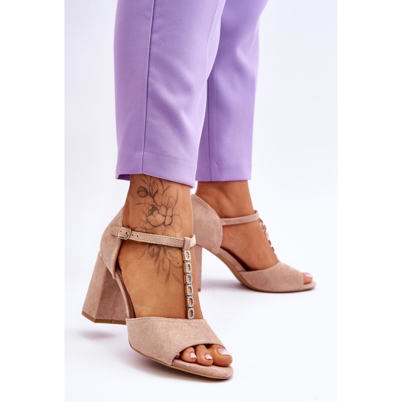 Vinceza Aniya Sandalias De Tacón Alto De Ante Beige Con Pedrería marrón 2