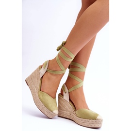 Sandalias Atadas Con Cuña Alta Lendy Verde 2