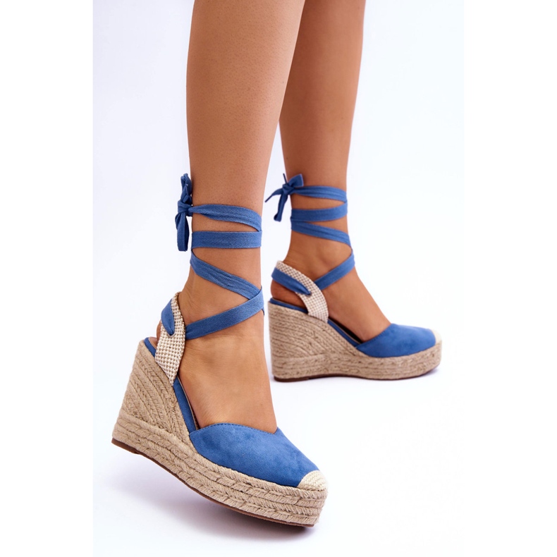 Sandalias Atadas Con Cuña Alta Lendy Azul 2