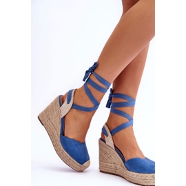 Sandalias Atadas Con Cuña Alta Lendy Azul 4