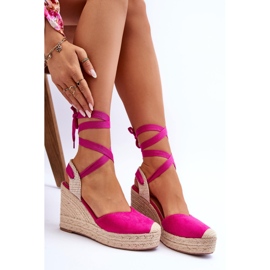 Sandalias Atadas Con Cuña Alta Fucsia Lendy rosado 6