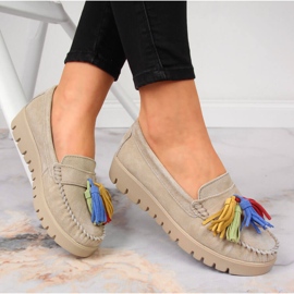 Mocasines mujer en piel con flecos beige Filippo DP3535 1